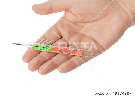 Hand with medical thermometer 36,6 49374387