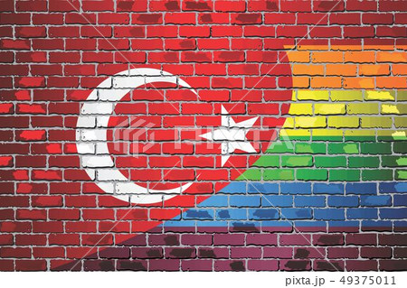 Brick Wall Turkey and Rainbow flags Brick Wall Turkey and Rainbow flags 49375011