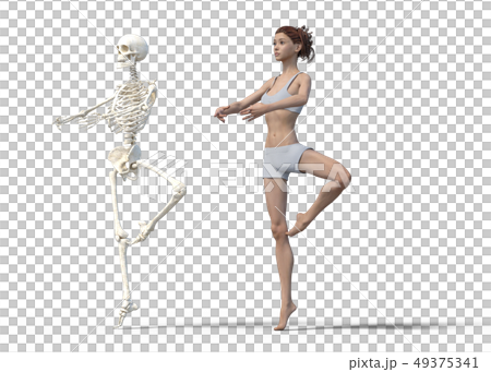 踊る女性と骸骨　perming3DCG イラスト素材 49375341