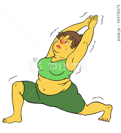 ダイエットヨガをする、ぽっちゃり女性 49376075