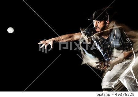 baseball player man isolated black background light painting 49376529