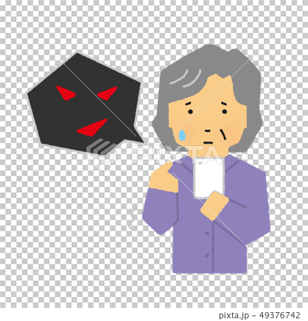 おばあちゃん、スマホ、スマートフォン、詐欺、アポ電、お年寄り、おばあさん（シンプルタッチ） 49376742