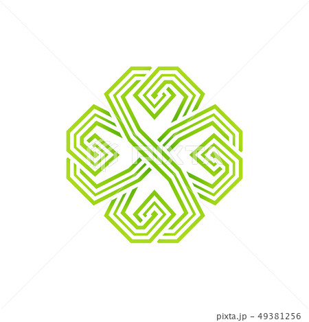 Four leaf green shamrock in Celtic style, vector 49381256