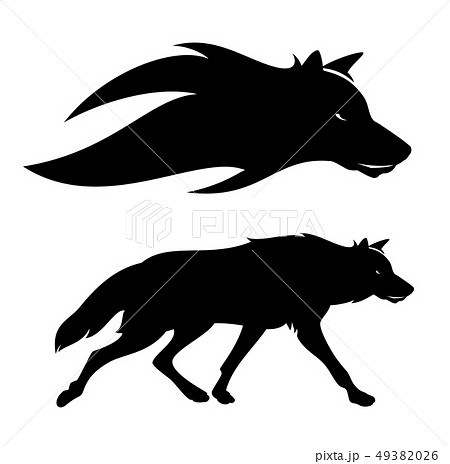 Running Wolf Vector Silhouette Portrait Stock Illustration