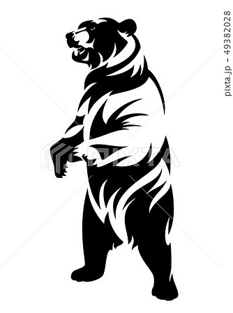 Standing Up Grizzly Bear Black Vector Outlineのイラスト素材
