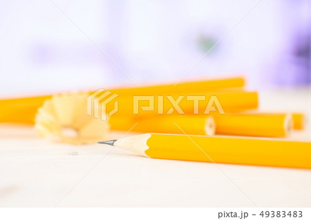 Yellow simple pencil with red tulips 49383483