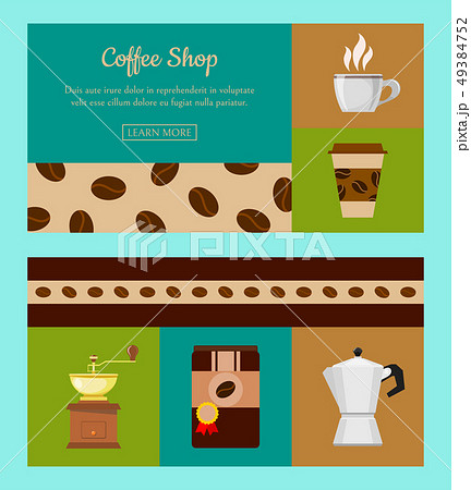 Coffee shop set of banners vector illustration. Morning coffee. Organic coffee. Always fresh and Coffee shop set of banners vector illustration. Morning coffee. Organic coffee. Always fresh and 49384752