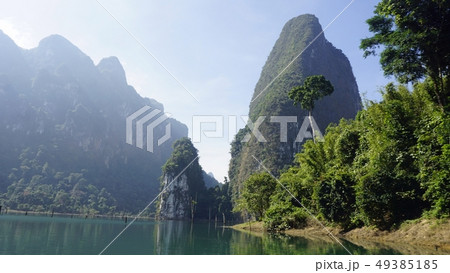 tropical landscape on chiao lan lake in khao sok 49385185