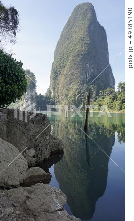 tropical landscape on chiao lan lake in khao sok tropical landscape on chiao lan lake in khao sok 49385190