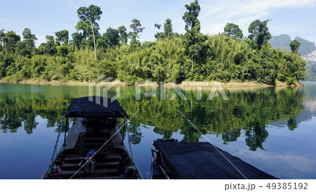 tropical landscape on chiao lan lake in khao sok 49385192