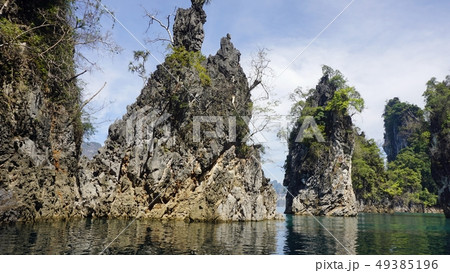 tropical landscape on chiao lan lake in khao sok 49385196