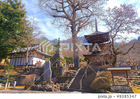 【長野県】晴天下の前山寺　三重塔 49385347