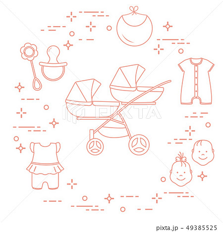 Stroller, twins, rattle, pacifier, bib, overalls Stroller, twins, rattle, pacifier, bib, overalls 49385525
