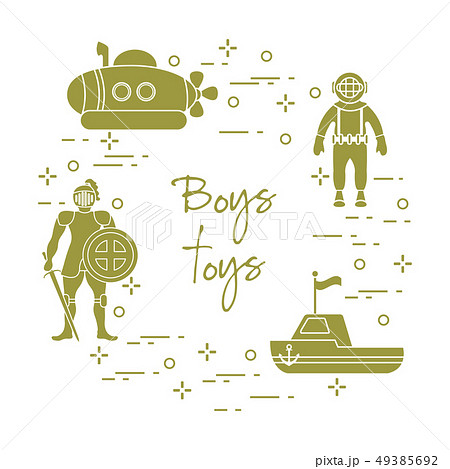 Knight, submarine, diver, ship Children's toys. 49385692