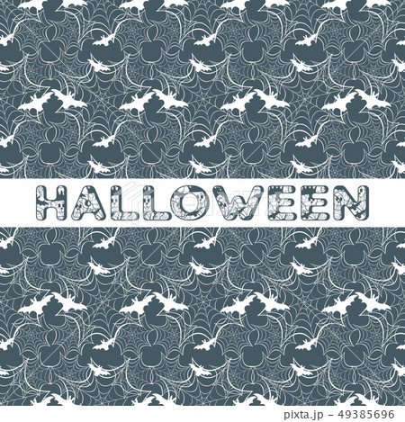 Halloween vector seamless pattern with web and bat 49385696