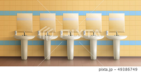 Public toilet interior realistic vector mock-up Public toilet interior realistic vector mock-up 49386749