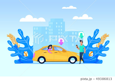 Carpool Transport Service. Flat People Character 49386813