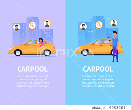 Carpool Banner Set. Modern Taxi Flat Illustration. 49386814