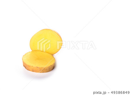 Potato cut slices isolated on white background. Potato cut slices isolated on white background. 49386849