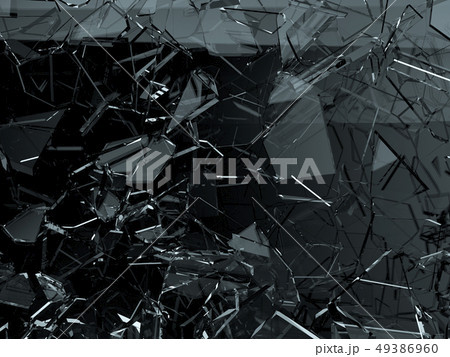 Pieces of glass broken or cracked on black Pieces of glass broken or cracked on black 49386960