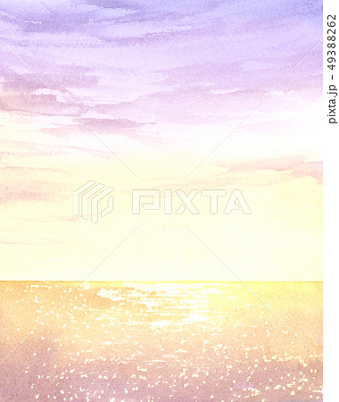 夕景 夜明け 空と海 水彩画のイラスト素材