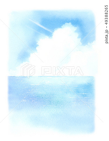 夏 空 入道雲 海 水彩イラストのイラスト素材 夏 空 入道雲 海 水彩イラストのイラスト素材