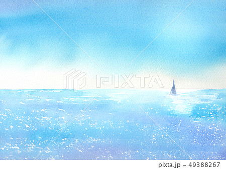 空と海　ヨット　水彩画 49388267