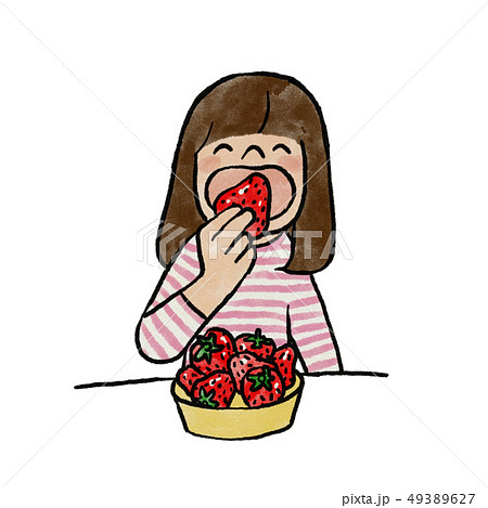 イチゴを頬張る女の子のイラスト素材