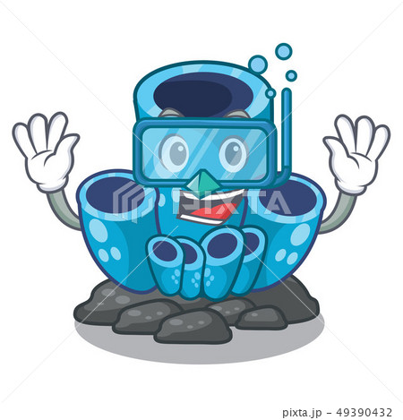 Diving blue sponge coral in character aquarium 49390432