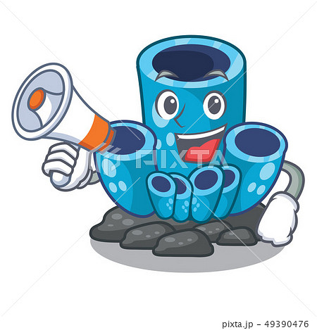 With megaphone blue sponge coral the shape cartoon 49390476