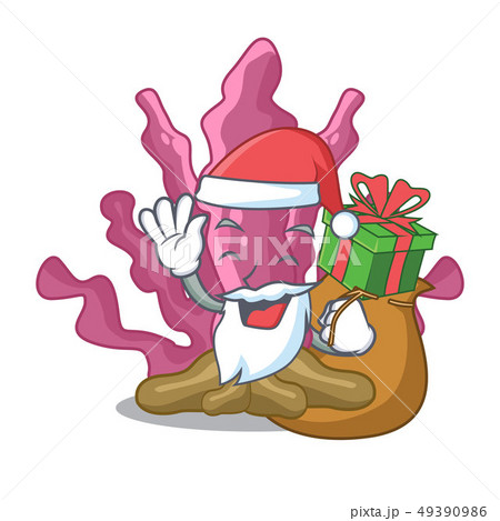 Santa with gift pink seaweed in the mascot aquarium 49390986