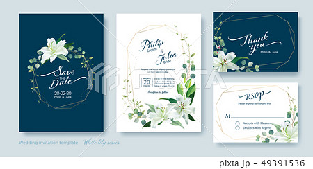 White Lily wedding invitation card. 結婚式の招待状 White Lily wedding invitation card. 結婚式の招待状 49391536