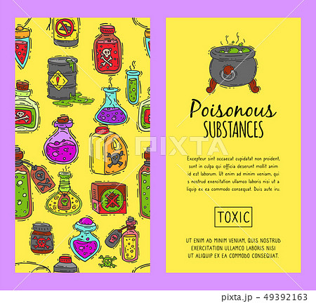Poisonous chemicals and substances seamless pattern vector illustration. Different containers for 49392163
