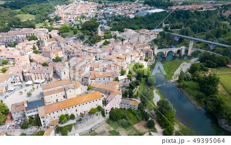 View from drone of Besalu, Spain View from drone of Besalu, Spain 49395064