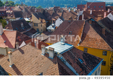 Aerial view from clock tower in Sighisoara, Romania Aerial view from clock tower in Sighisoara, Romania 49395450