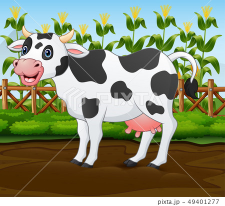 Cartoon cow in the cage with green plant Cartoon cow in the cage with green plant 49401277