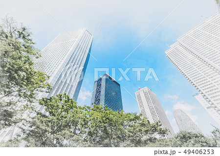 looking up view of city skyline with sketch effect 49406253