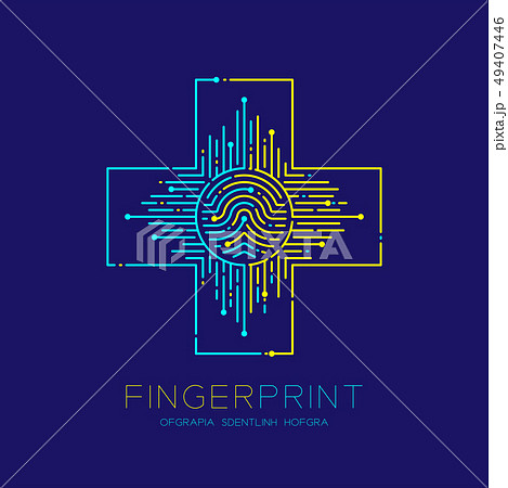 Cross sign shape Fingerprint pattern logo dash Cross sign shape Fingerprint pattern logo dash 49407446