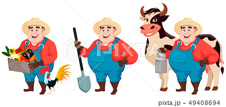 Fat farmer, agronomist, set of three poses Fat farmer, agronomist, set of three poses 49408694