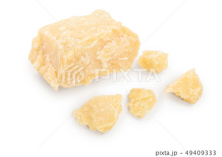 Parmesan cheese pieces isolated on white background. Closeup Parmesan cheese pieces isolated on white background. Closeup 49409333