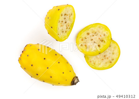 yellow prickly pear or opuntia isolated on a white background. Top view. Flat lay 49410312