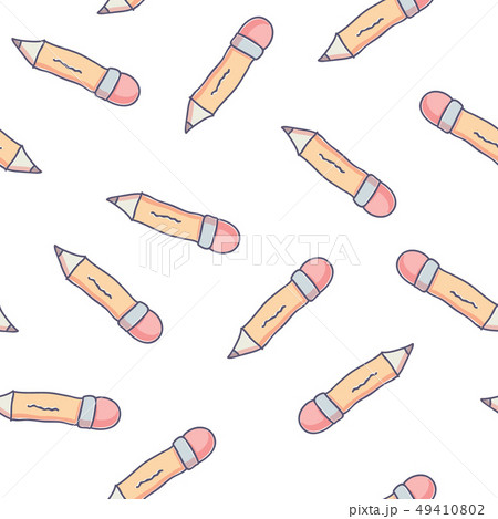 Cute seamless pattern with doodle school pencils 49410802