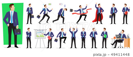 Set of character businessman employee with suitcase in different situations poses, vector 49411448