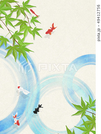 和紙-日本画-金魚-暑中見舞い-清涼感-水-青紅葉 和紙-日本画-金魚-暑中見舞い-清涼感-水-青紅葉 49412756