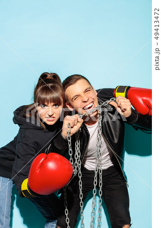 Close up fashion portrait of two young pretty hipster teens 49413472