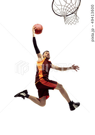 Full length portrait of a basketball player with ball 49413600