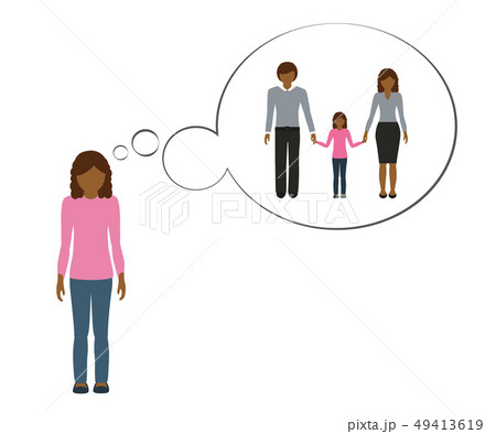 orphan girl is thinking about her family with mother and father 49413619