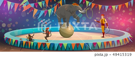 Big Top Circus Arena Elephant On Ball And Monkeysのイラスト素材