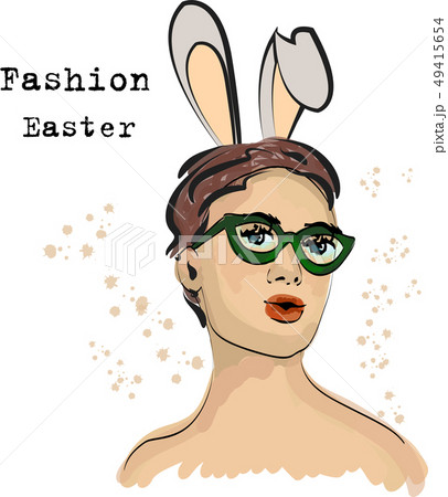 Vector abstract beauty background. Fashion Easter. Girl in glasses Vector abstract beauty background. Fashion Easter. Girl in glasses 49415654