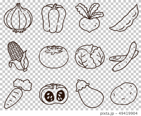 Simple and cute hand-drawn vegetable illustration set outline only 49419904